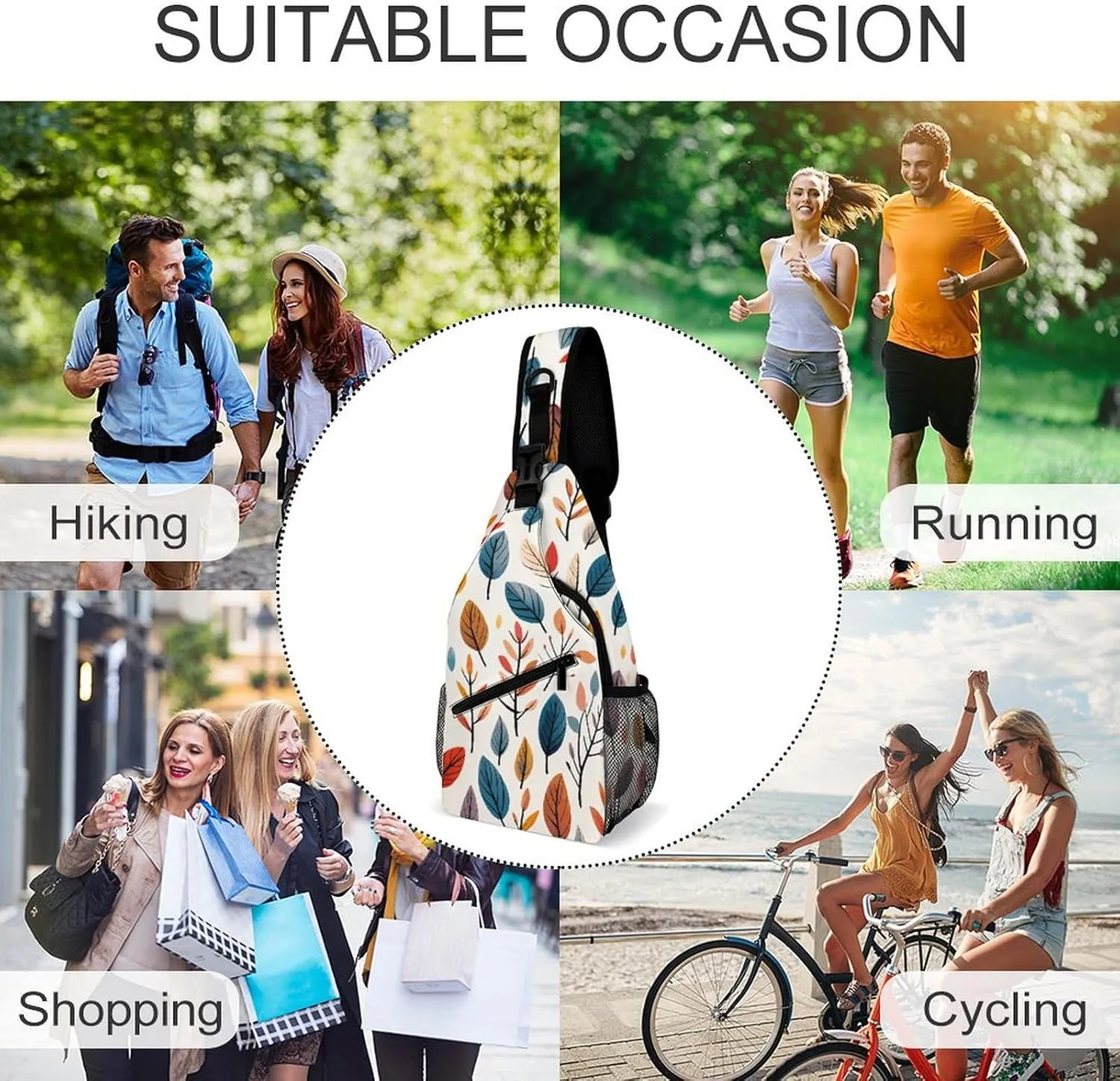 Sling Bag for Women Men Chest Bag Bright Leaves Pictures Daypack Fanny Pack Cross Body Bag for Traveling