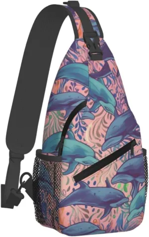Sling Bag for Women Men Chest Bag Colorful dolphins Crossbody Bag Small Sling Backpack Fanny Packs Hiking Daypack