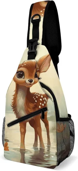 Sling Bag for Women Men Chest Bag Cute Deer Crossbody Bag Small Sling Backpack Daypack Fanny Packs