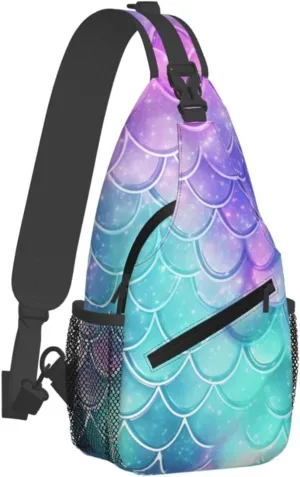 Sling Bag for Women Men Chest Bag Mermaid Scale Crossbody Bag Small Sling Backpack Fanny Packs Hiking Daypack