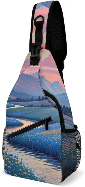 Sling Bag for Women Men Chest Bag Rural Fields Crossbody Bag Small Sling Backpack Daypack Fanny Packs