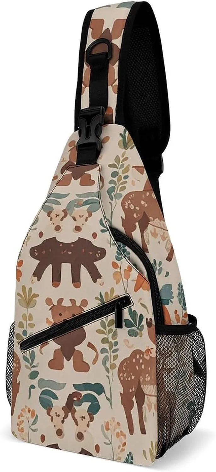 Sling Bag for Women Men Chest Bag Rustic Bear Deer Crossbody Bag Small Sling Backpack Daypack Fanny Packs