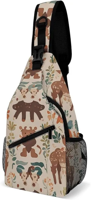 Sling Bag for Women Men Chest Bag Rustic Bear Deer Crossbody Bag Small Sling Backpack Daypack Fanny Packs