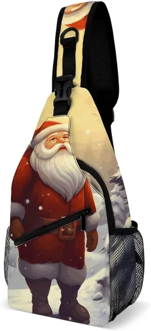 Sling Bag for Women Men Chest Bag Santa Claus in The Snow Crossbody Bag Small Sling Backpack Daypack Fanny Packs
