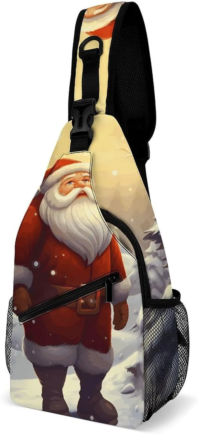 Sling Bag for Women Men Chest Bag Santa Claus in The Snow Crossbody Bag Small Sling Backpack Daypack Fanny Packs