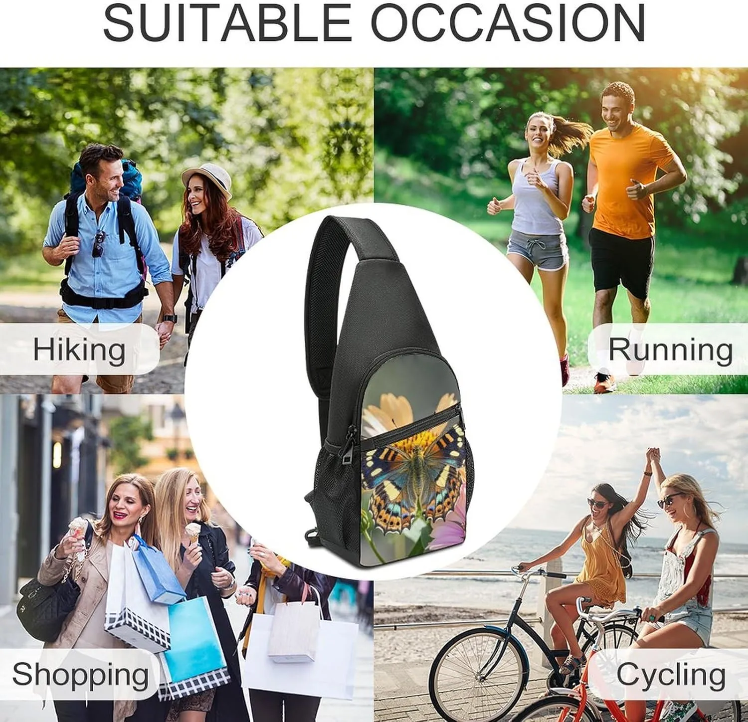 Sling Bag for Women Men Crossbody Bag Chest Bag Boats on Beach Sling Backpack Fanny Packs Travel Hiking Daypack
