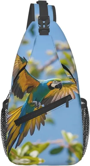 Sling Bag for Women Men Crossbody Bag Chest Bag flying parrot Sling Backpack Fanny Packs Travel Hiking Daypack