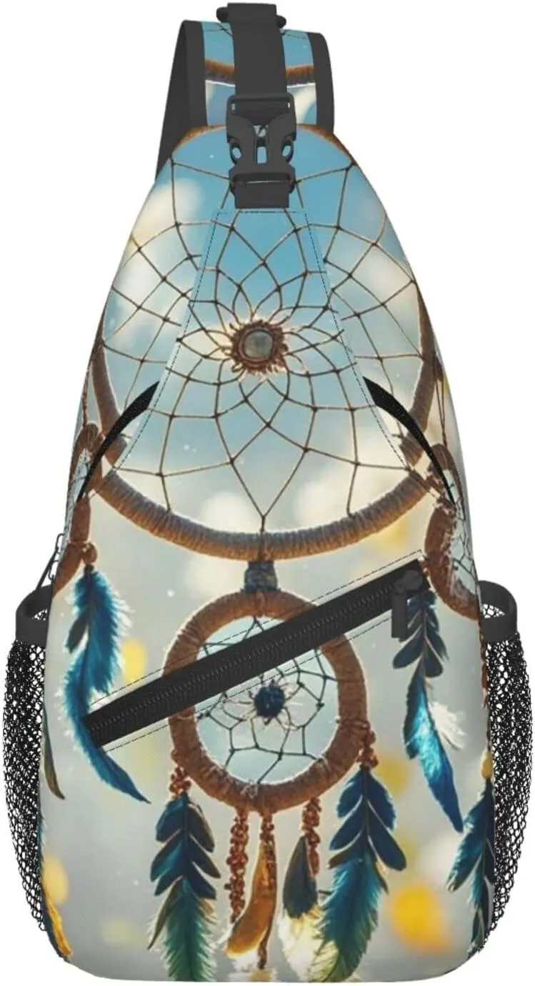Sling Bag for Women Men Crossbody Bag Chest Bag Native American Dream Catcher Sling Backpack Fanny Packs Travel Hiking Daypack