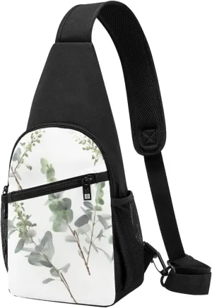Sling Bag for Women Men Crossbody Shoulder Bag White Natural Greenery Twig Chest Bag Small Sling Backpack Daypack Fanny Packs