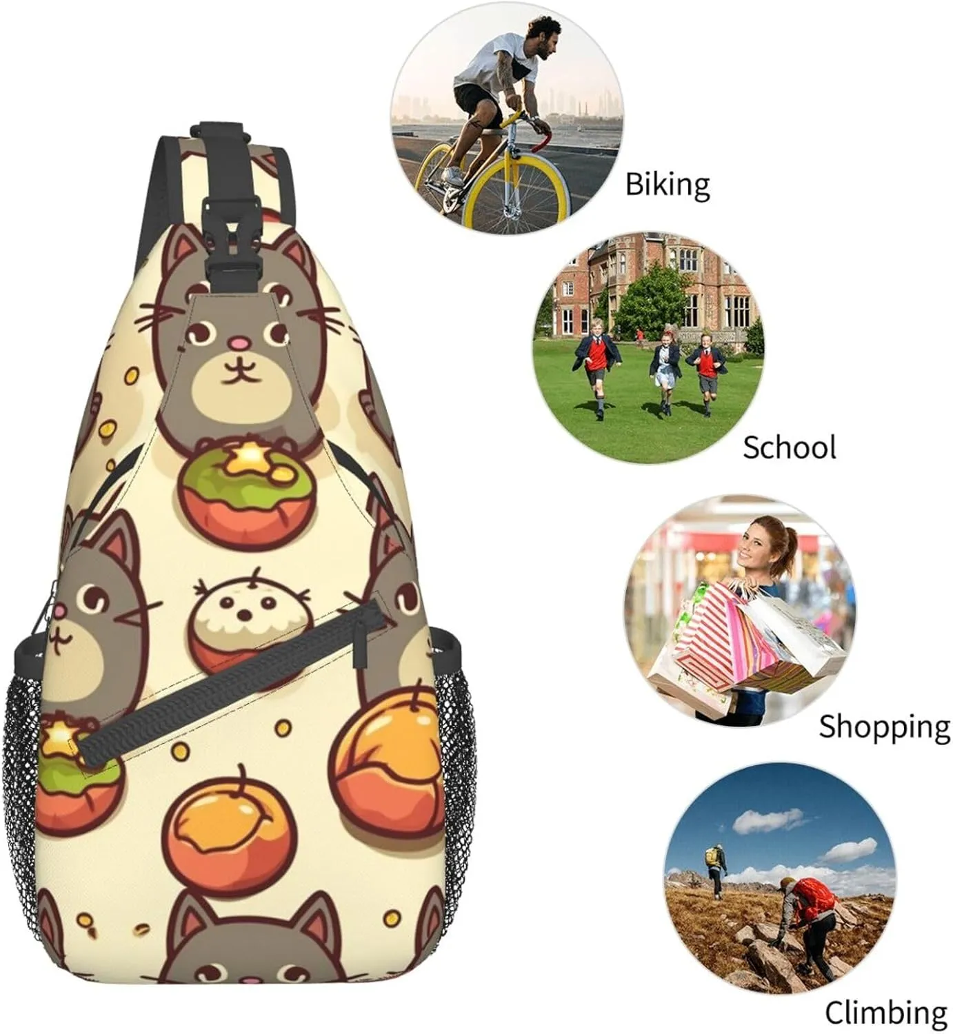 Sling Bag for Women Men Greedy cat Cross Chest Bag Diagonally Casual Fashion Travel Hiking Daypack