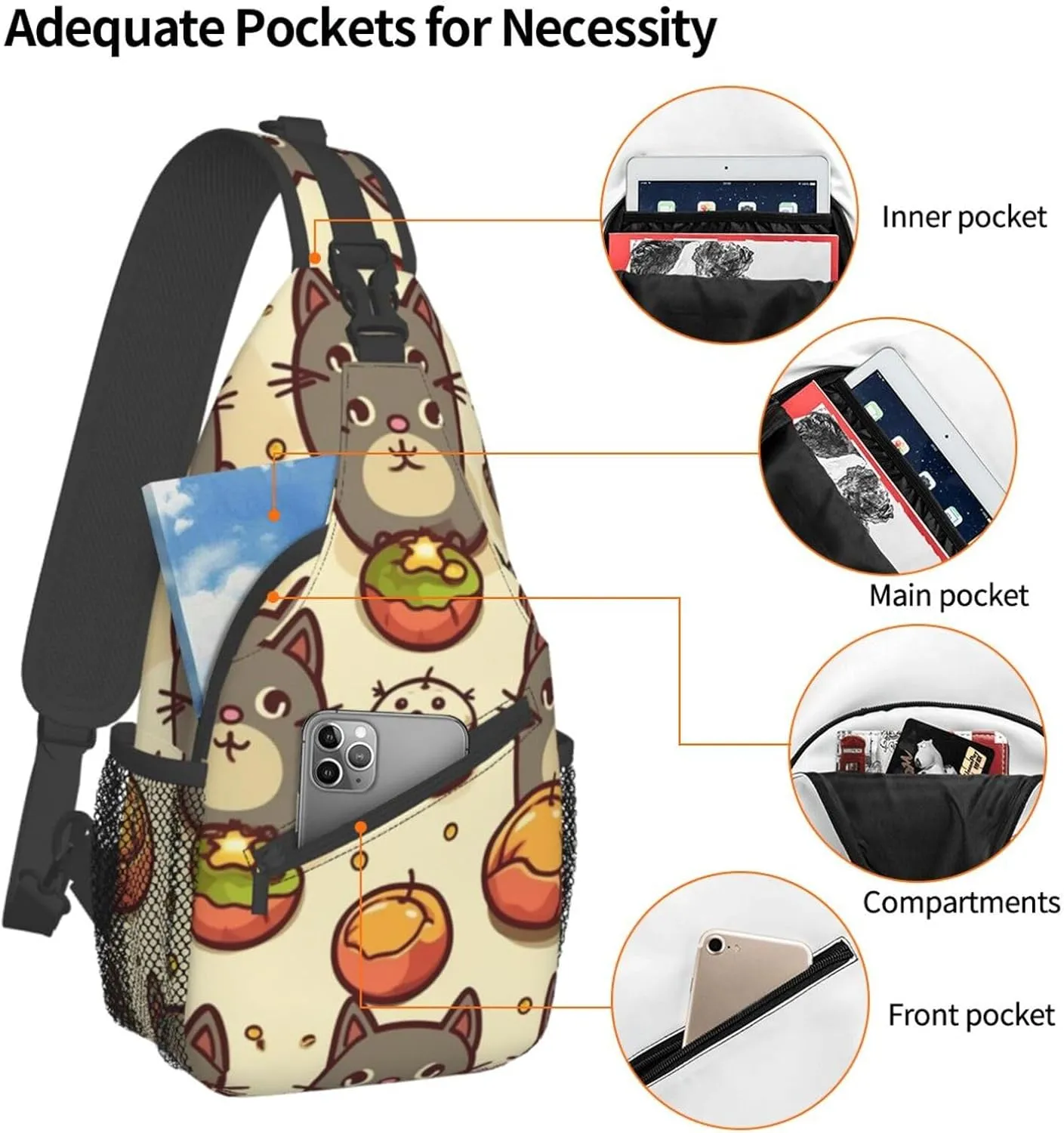 Sling Bag for Women Men Greedy cat Cross Chest Bag Diagonally Casual Fashion Travel Hiking Daypack