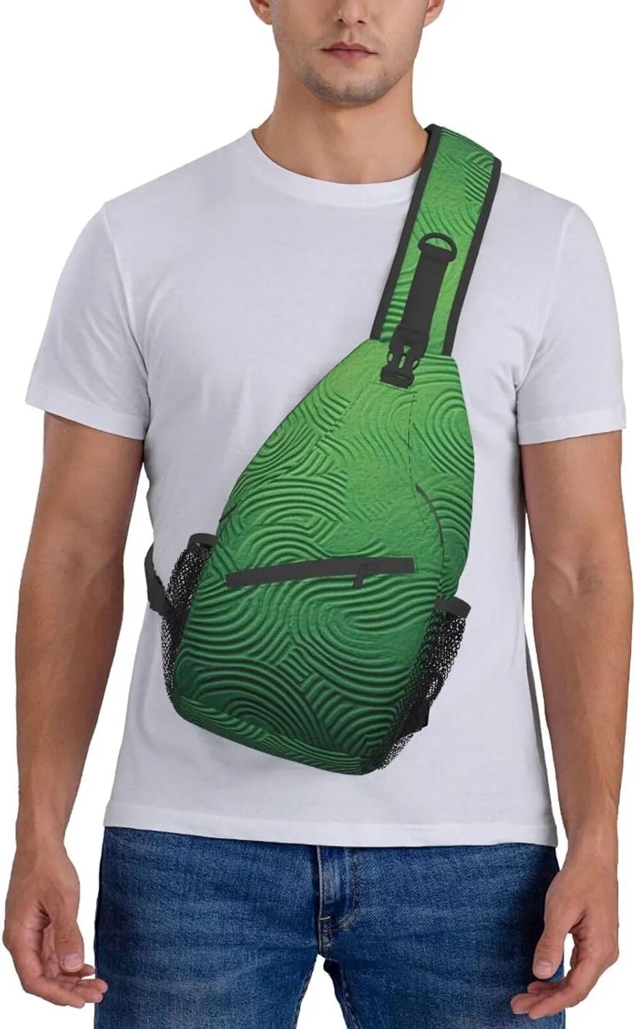 Sling Bag for Women Men Green Curve Texture Cross Chest Bag Diagonally Casual Fashion Travel Hiking Daypack
