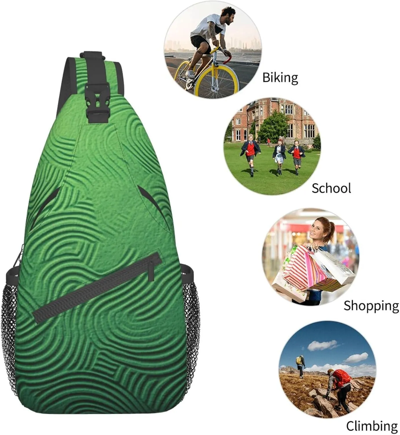 Sling Bag for Women Men Green Curve Texture Cross Chest Bag Diagonally Casual Fashion Travel Hiking Daypack