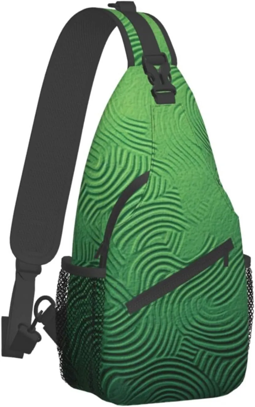 Sling Bag for Women Men Green Curve Texture Cross Chest Bag Diagonally Casual Fashion Travel Hiking Daypack
