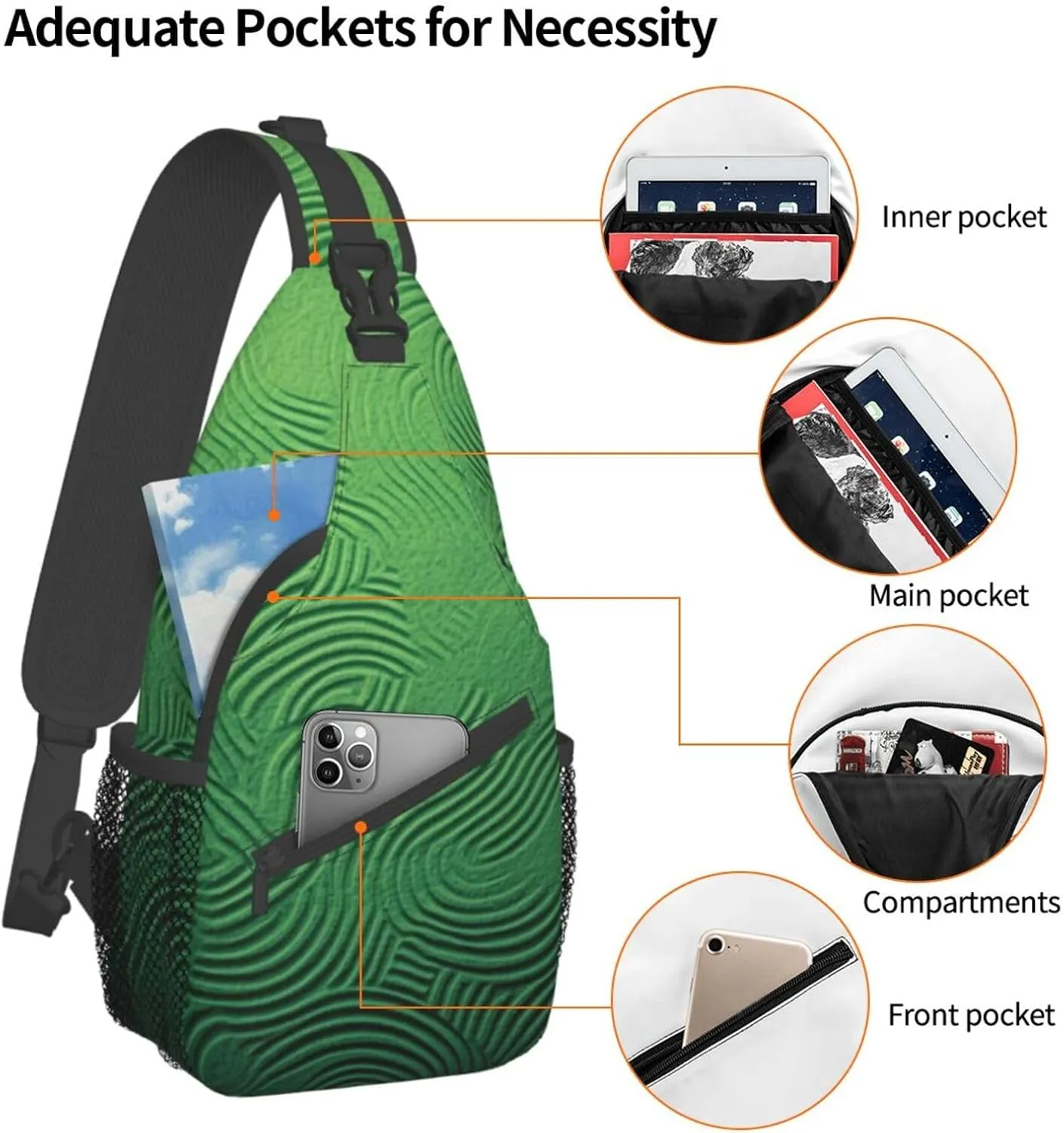 Sling Bag for Women Men Green Curve Texture Cross Chest Bag Diagonally Casual Fashion Travel Hiking Daypack