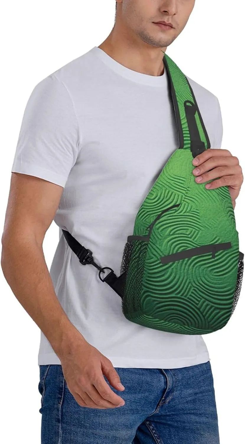 Sling Bag for Women Men Green Curve Texture Cross Chest Bag Diagonally Casual Fashion Travel Hiking Daypack