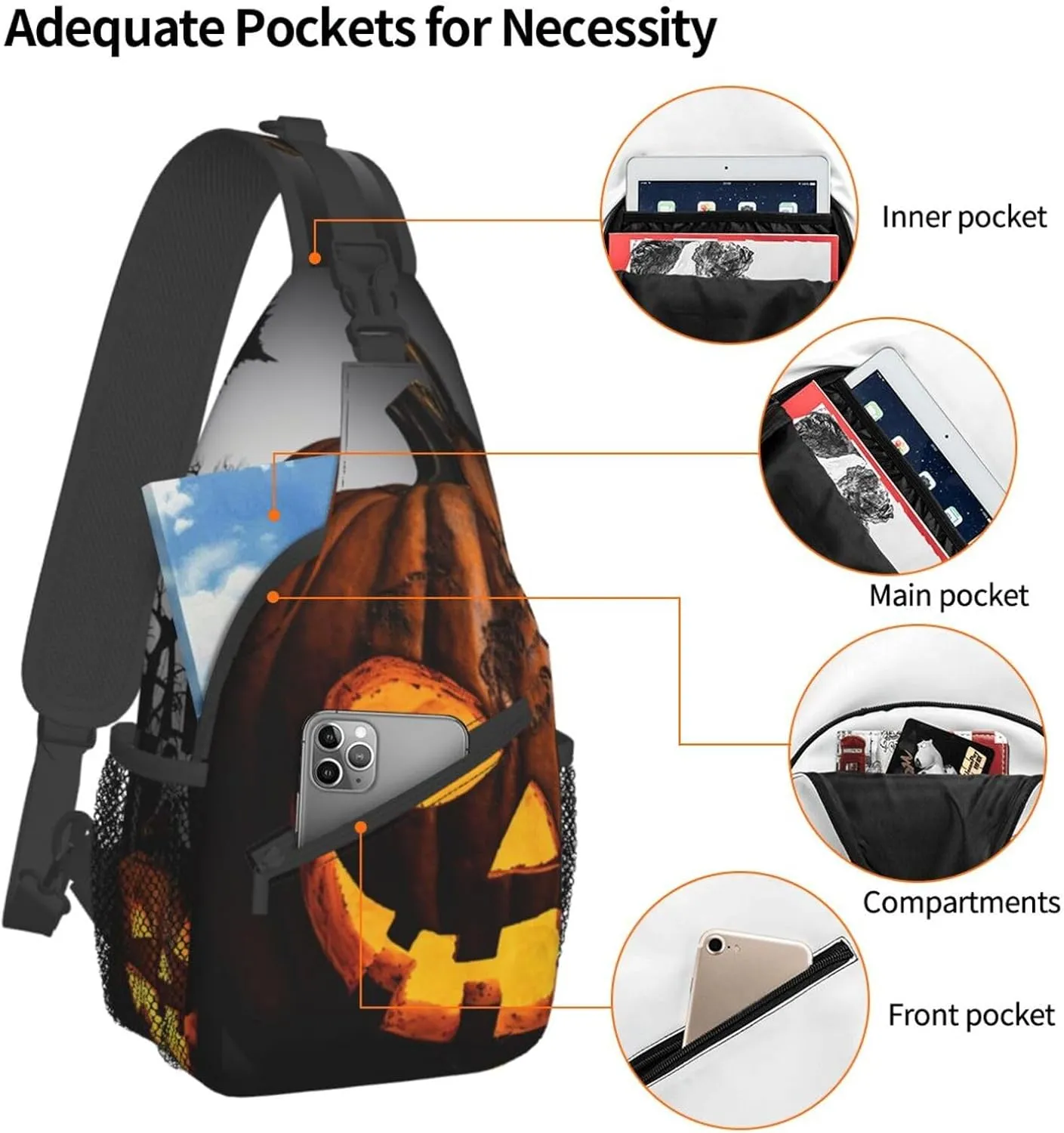 Sling Bag for Women Men Halloween pumpkin Cross Chest Bag Diagonally Casual Fashion Travel Hiking Daypack