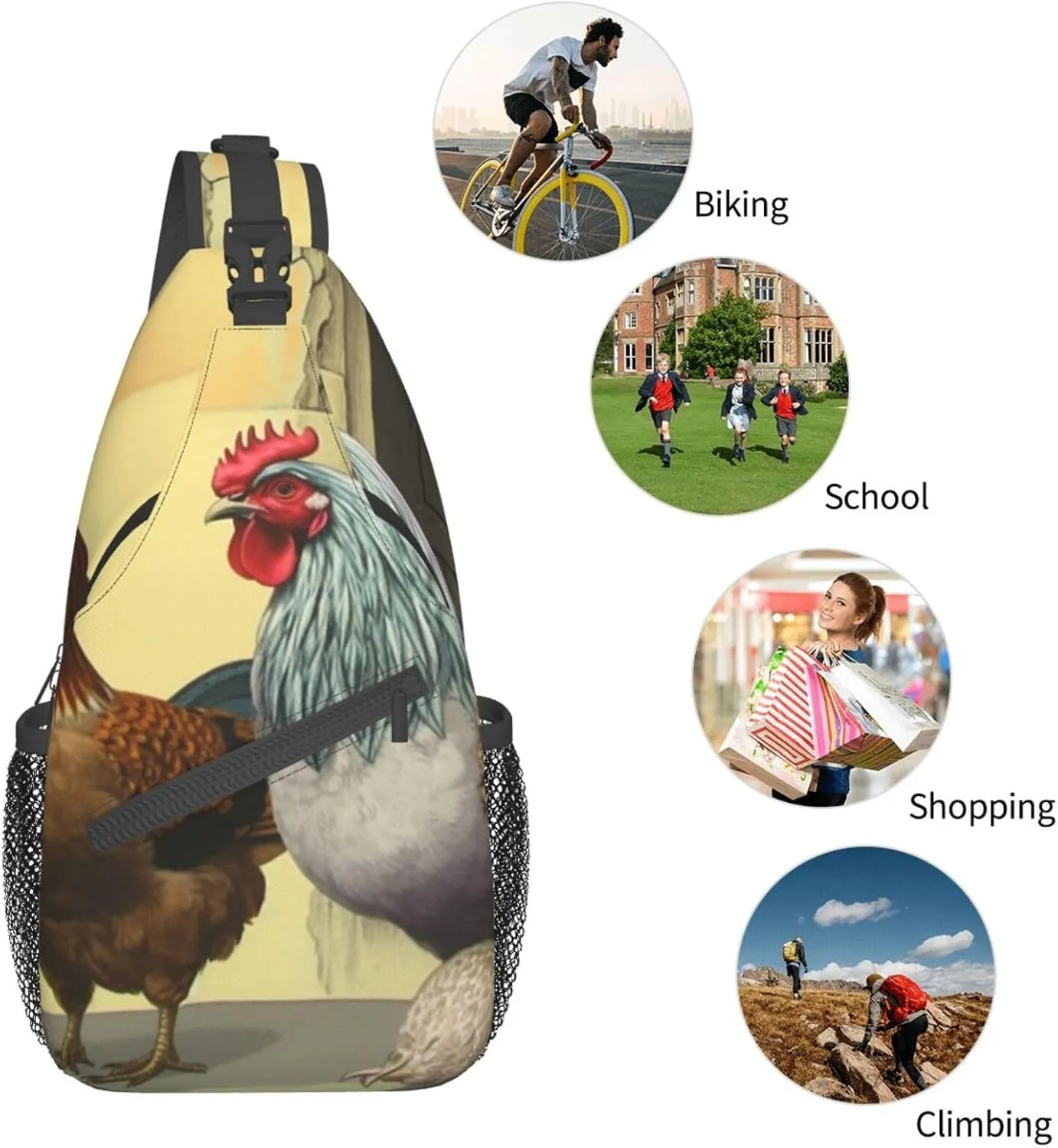 Sling Bag for Women Men Italian Chickens Cross Chest Bag Diagonally Casual Fashion Travel Hiking Daypack