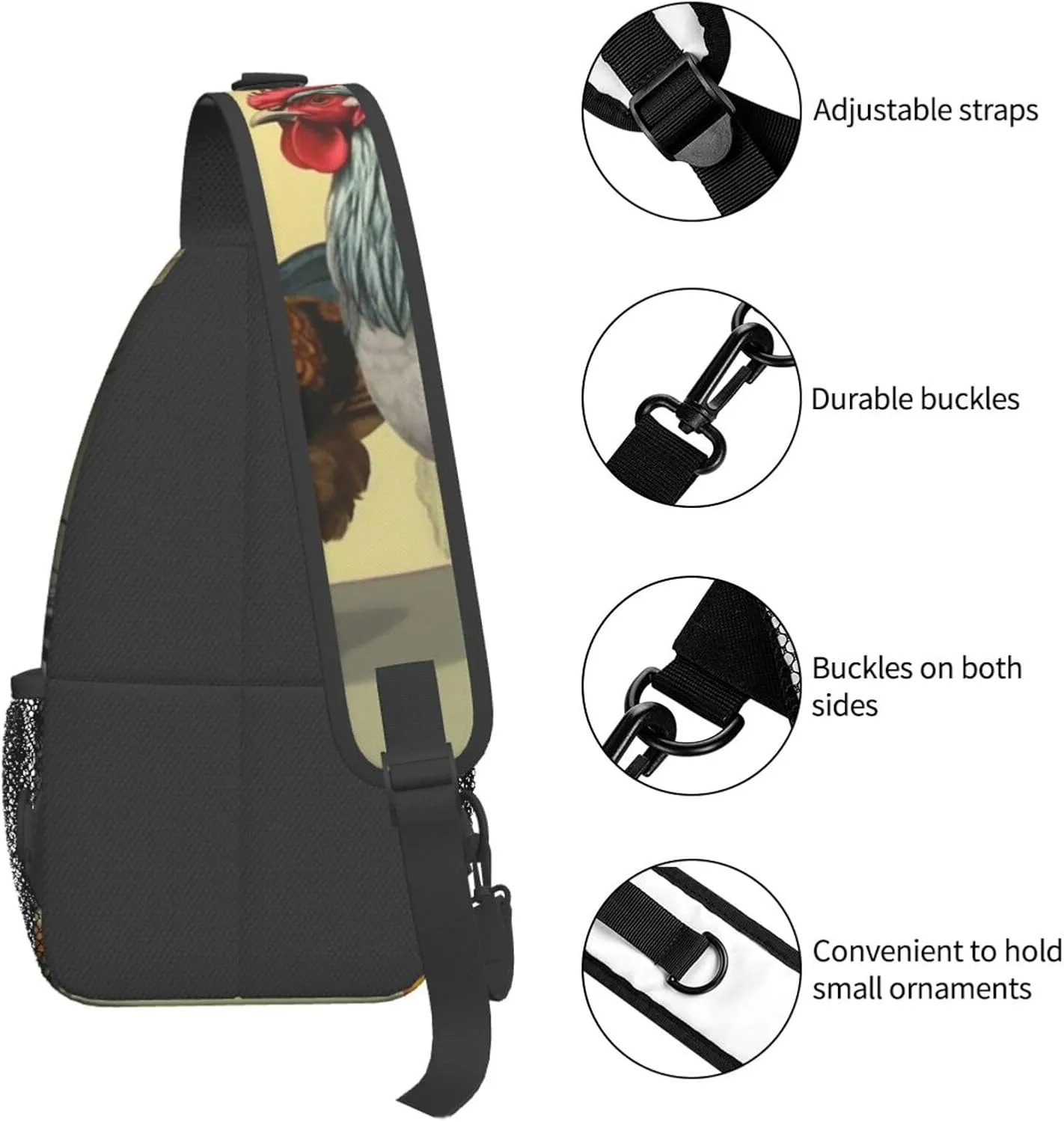 Sling Bag for Women Men Italian Chickens Cross Chest Bag Diagonally Casual Fashion Travel Hiking Daypack