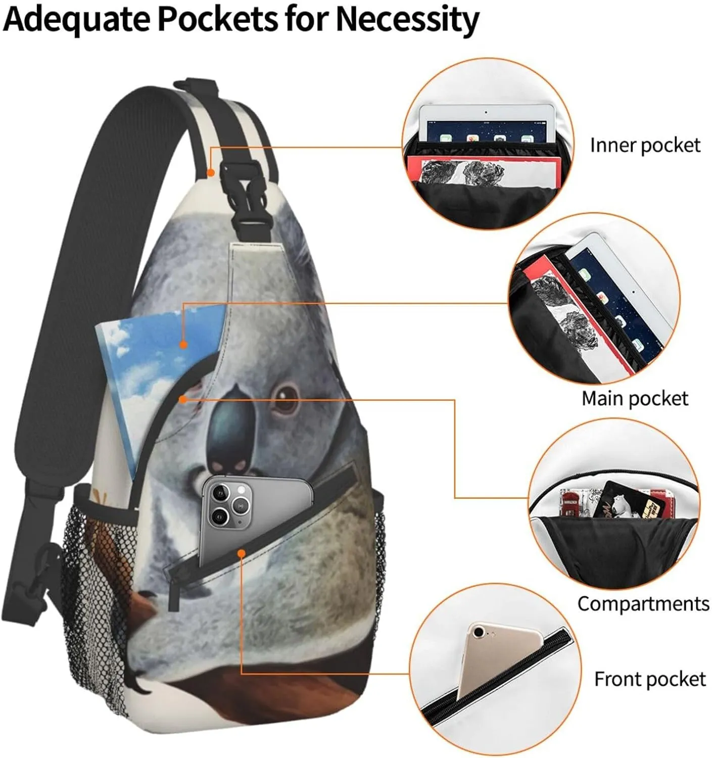 Sling Bag for Women Men Koala and Butterfly Cross Chest Bag Diagonally Casual Fashion Travel Hiking Daypack