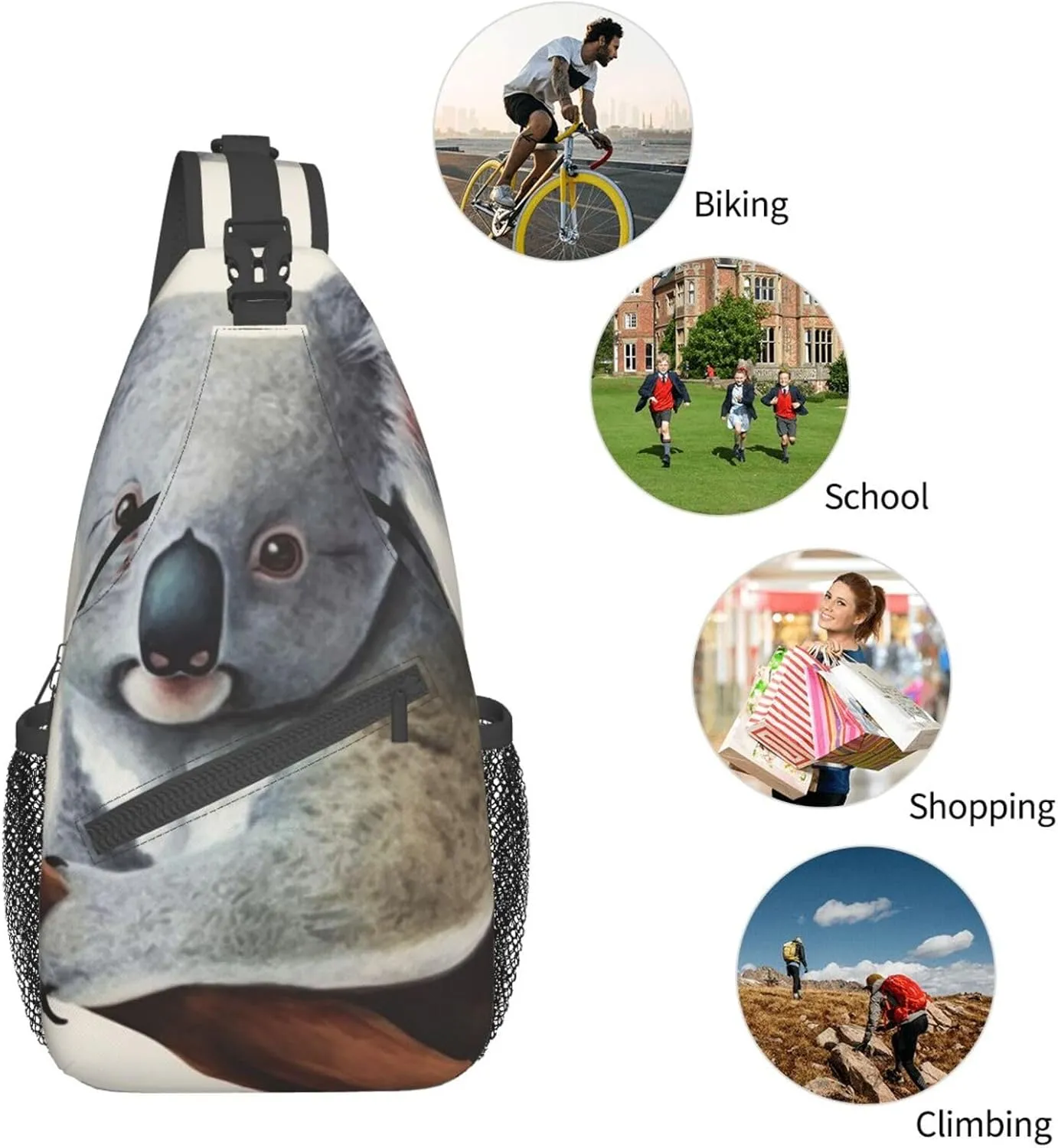 Sling Bag for Women Men Koala and Butterfly Cross Chest Bag Diagonally Casual Fashion Travel Hiking Daypack