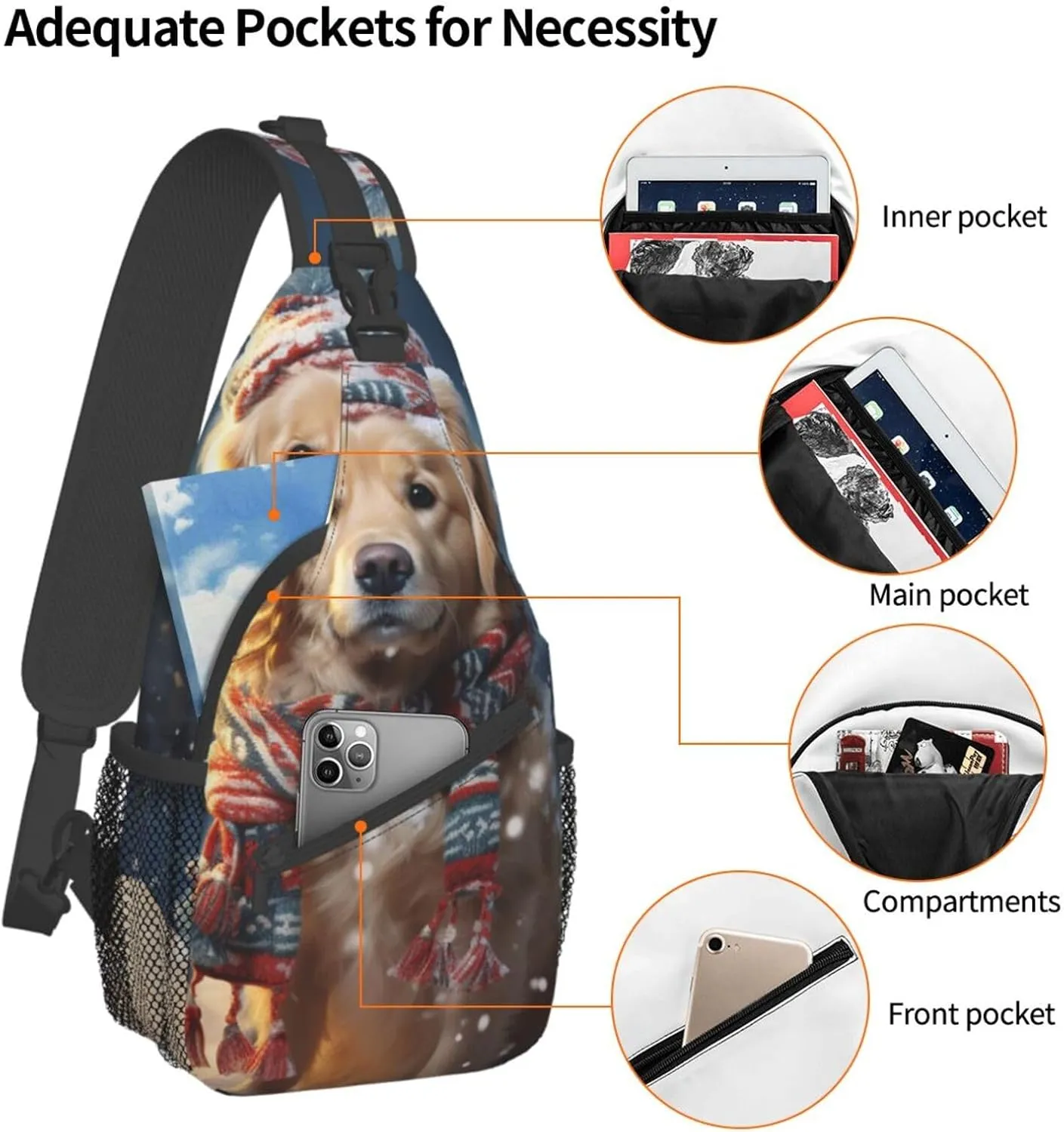 Sling Bag for Women Men Merry Christmas Cute Dog Snowman Cross Chest Bag Diagonally Casual Fashion Travel Hiking Daypack