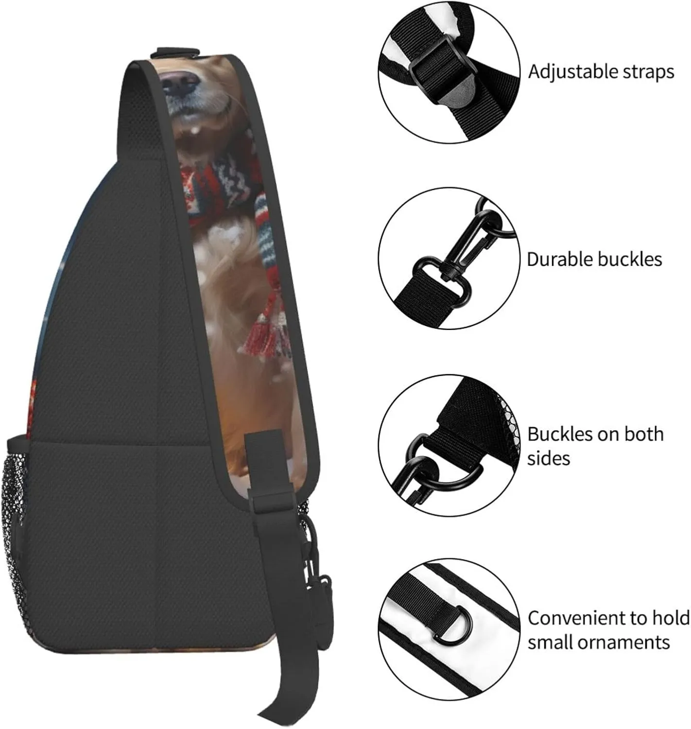 Sling Bag for Women Men Merry Christmas Cute Dog Snowman Cross Chest Bag Diagonally Casual Fashion Travel Hiking Daypack