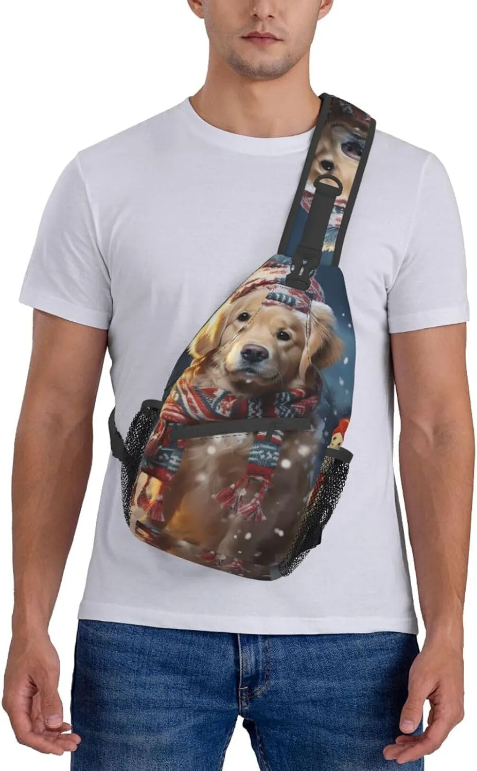 Sling Bag for Women Men Merry Christmas Cute Dog Snowman Cross Chest Bag Diagonally Casual Fashion Travel Hiking Daypack