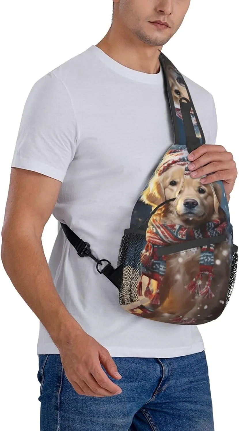 Sling Bag for Women Men Merry Christmas Cute Dog Snowman Cross Chest Bag Diagonally Casual Fashion Travel Hiking Daypack