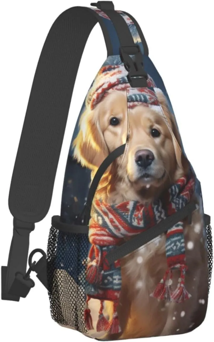 Sling Bag for Women Men Merry Christmas Cute Dog Snowman Cross Chest Bag Diagonally Casual Fashion Travel Hiking Daypack