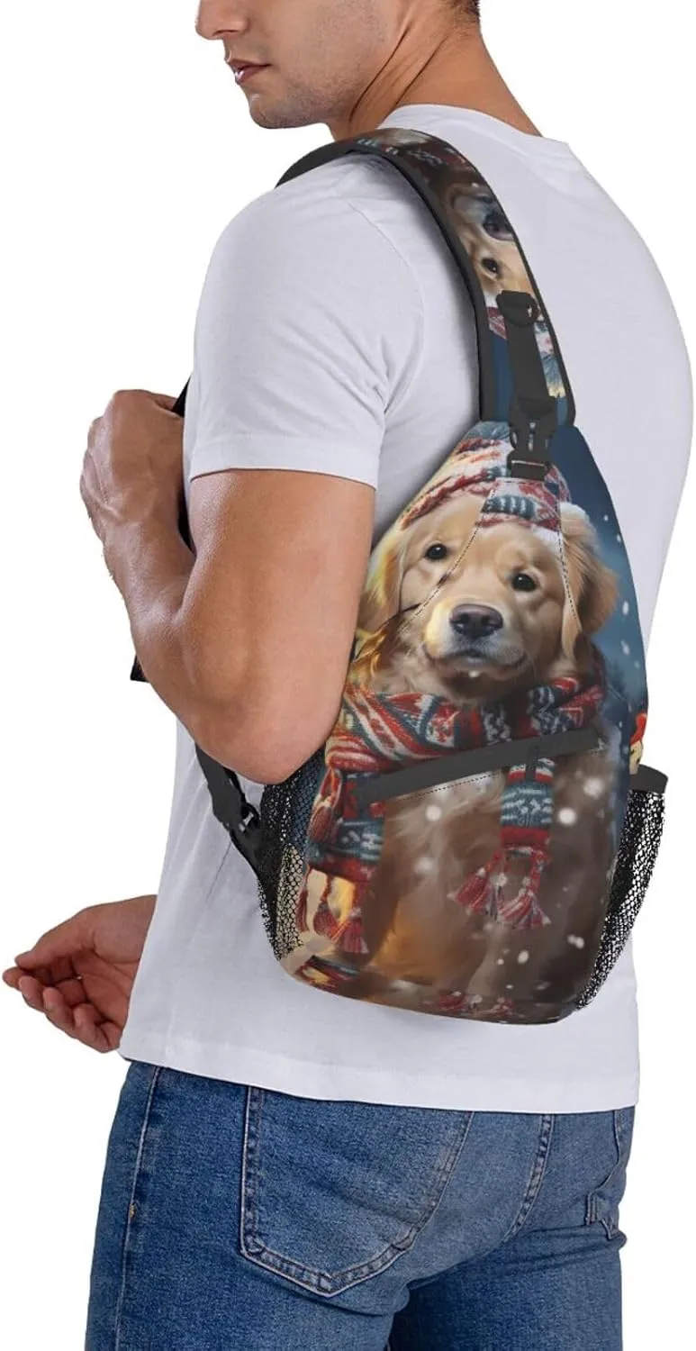 Sling Bag for Women Men Merry Christmas Cute Dog Snowman Cross Chest Bag Diagonally Casual Fashion Travel Hiking Daypack