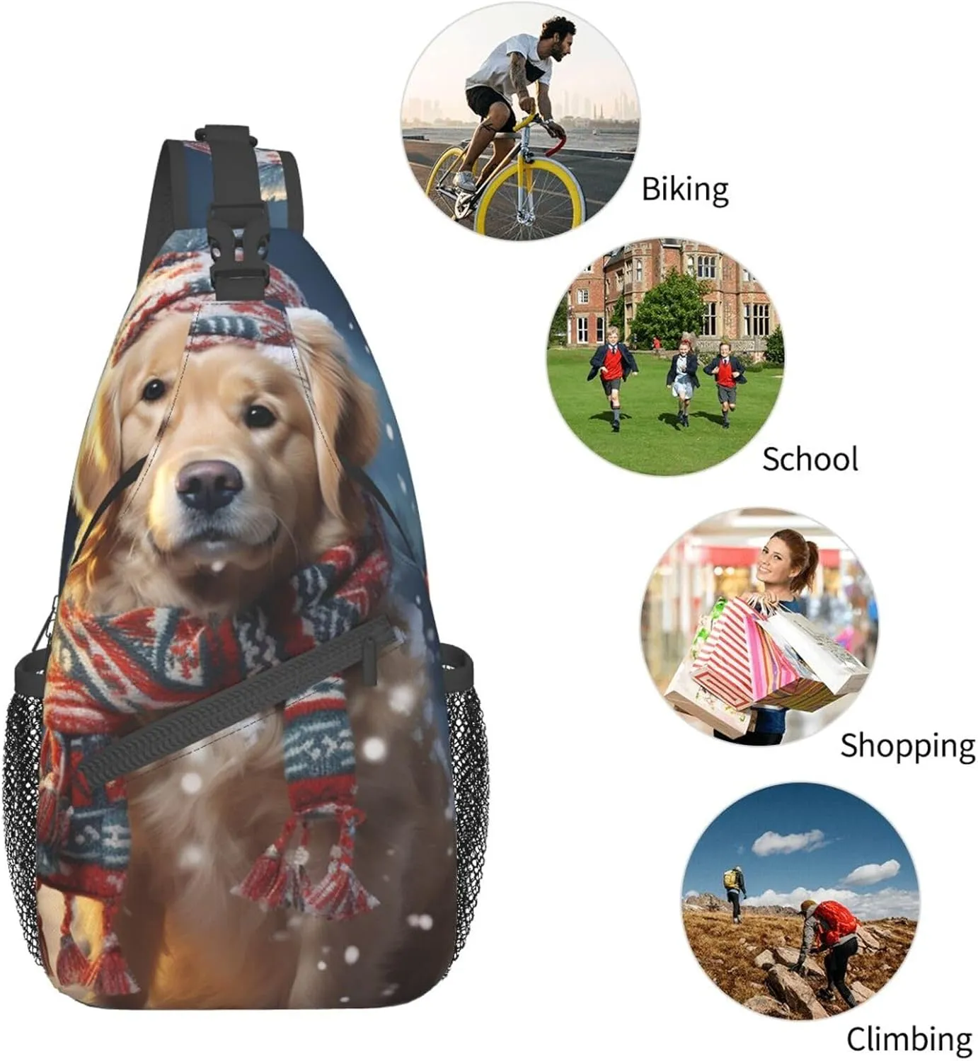 Sling Bag for Women Men Merry Christmas Cute Dog Snowman Cross Chest Bag Diagonally Casual Fashion Travel Hiking Daypack