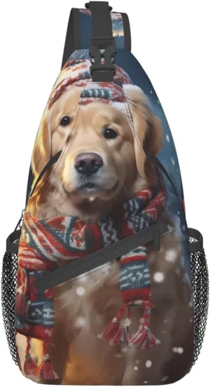 Sling Bag for Women Men Merry Christmas Cute Dog Snowman Cross Chest Bag Diagonally Casual Fashion Travel Hiking Daypack
