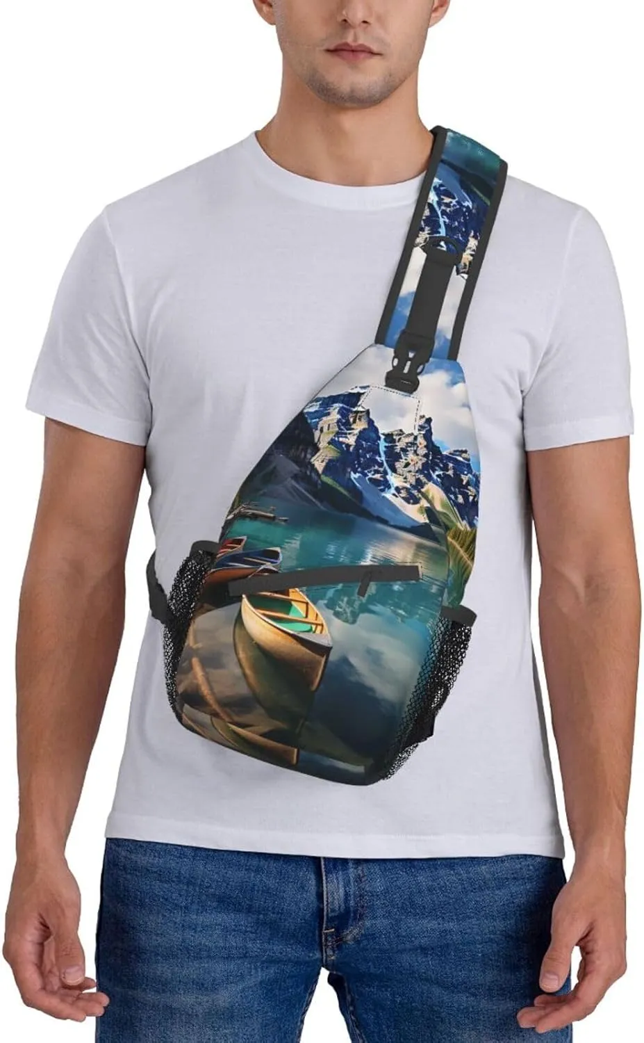 Sling Bag for Women Men Moraine Lake Canoes Cross Chest Bag Diagonally Casual Fashion Travel Hiking Daypack