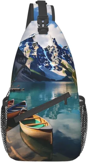 Sling Bag for Women Men Moraine Lake Canoes Cross Chest Bag Diagonally Casual Fashion Travel Hiking Daypack