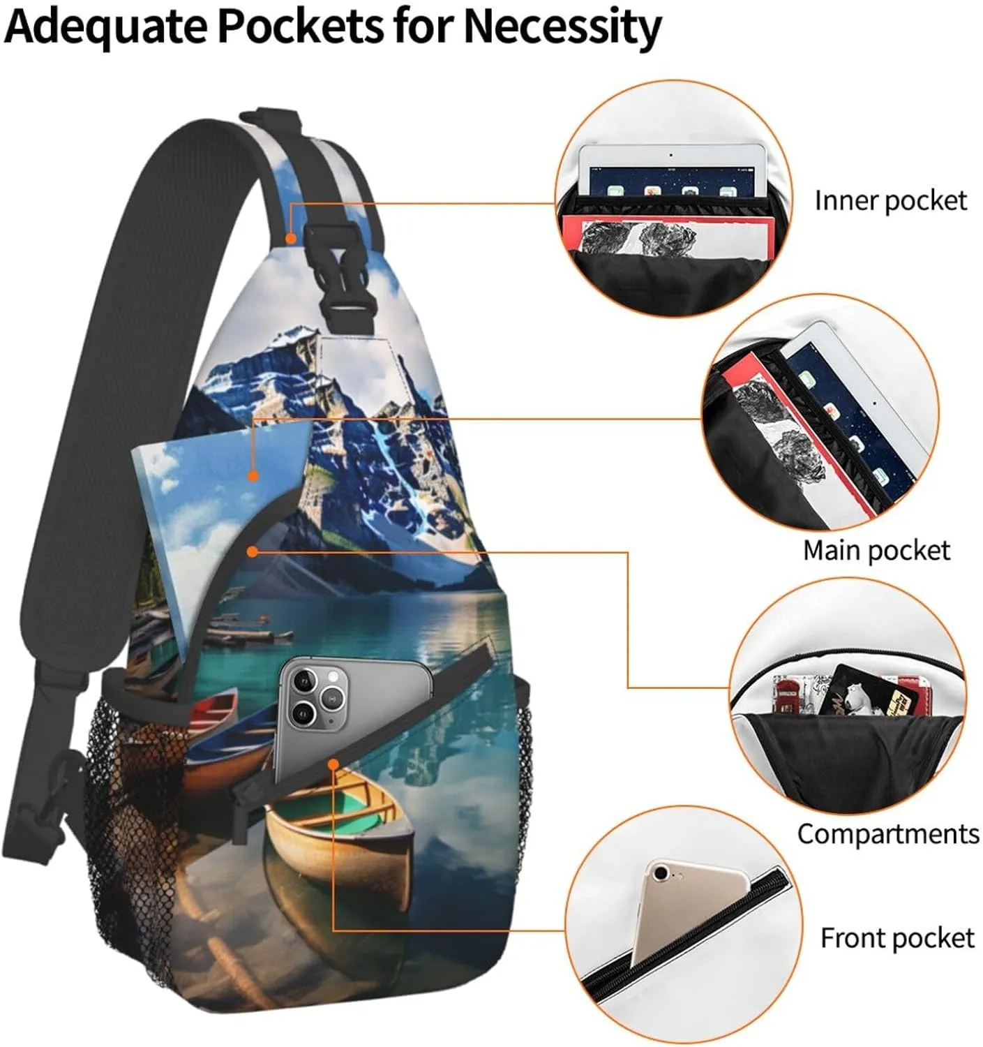 Sling Bag for Women Men Moraine Lake Canoes Cross Chest Bag Diagonally Casual Fashion Travel Hiking Daypack