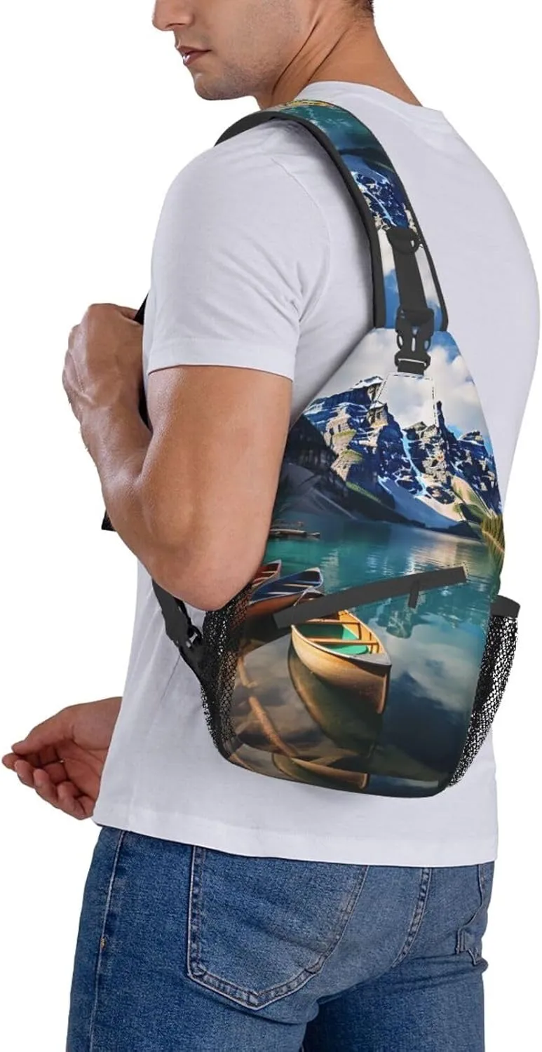 Sling Bag for Women Men Moraine Lake Canoes Cross Chest Bag Diagonally Casual Fashion Travel Hiking Daypack