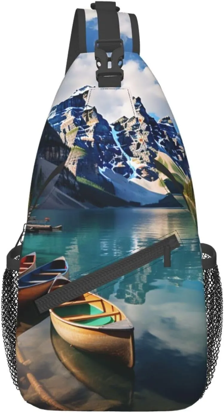 Sling Bag for Women Men Moraine Lake Canoes Cross Chest Bag Diagonally Casual Fashion Travel Hiking Daypack