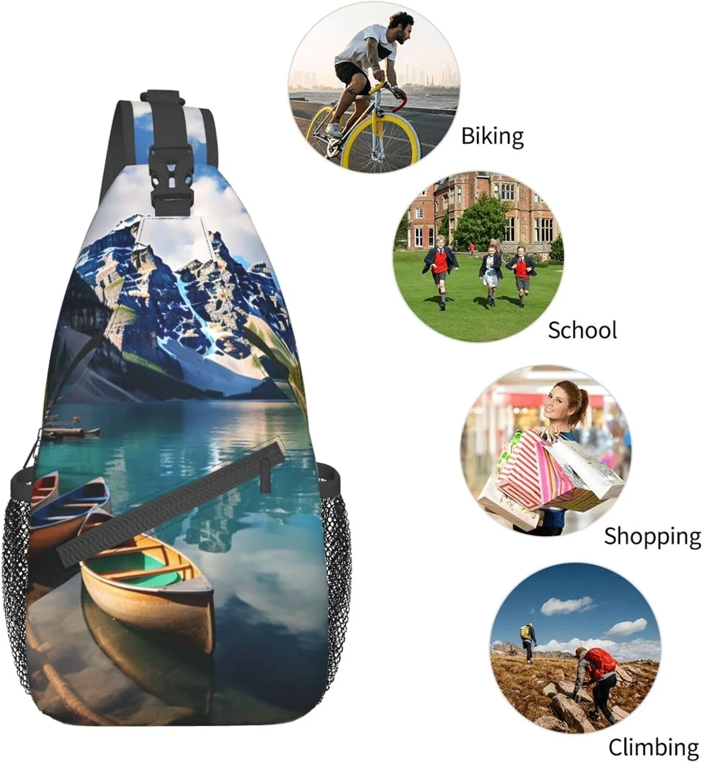 Sling Bag for Women Men Moraine Lake Canoes Cross Chest Bag Diagonally Casual Fashion Travel Hiking Daypack