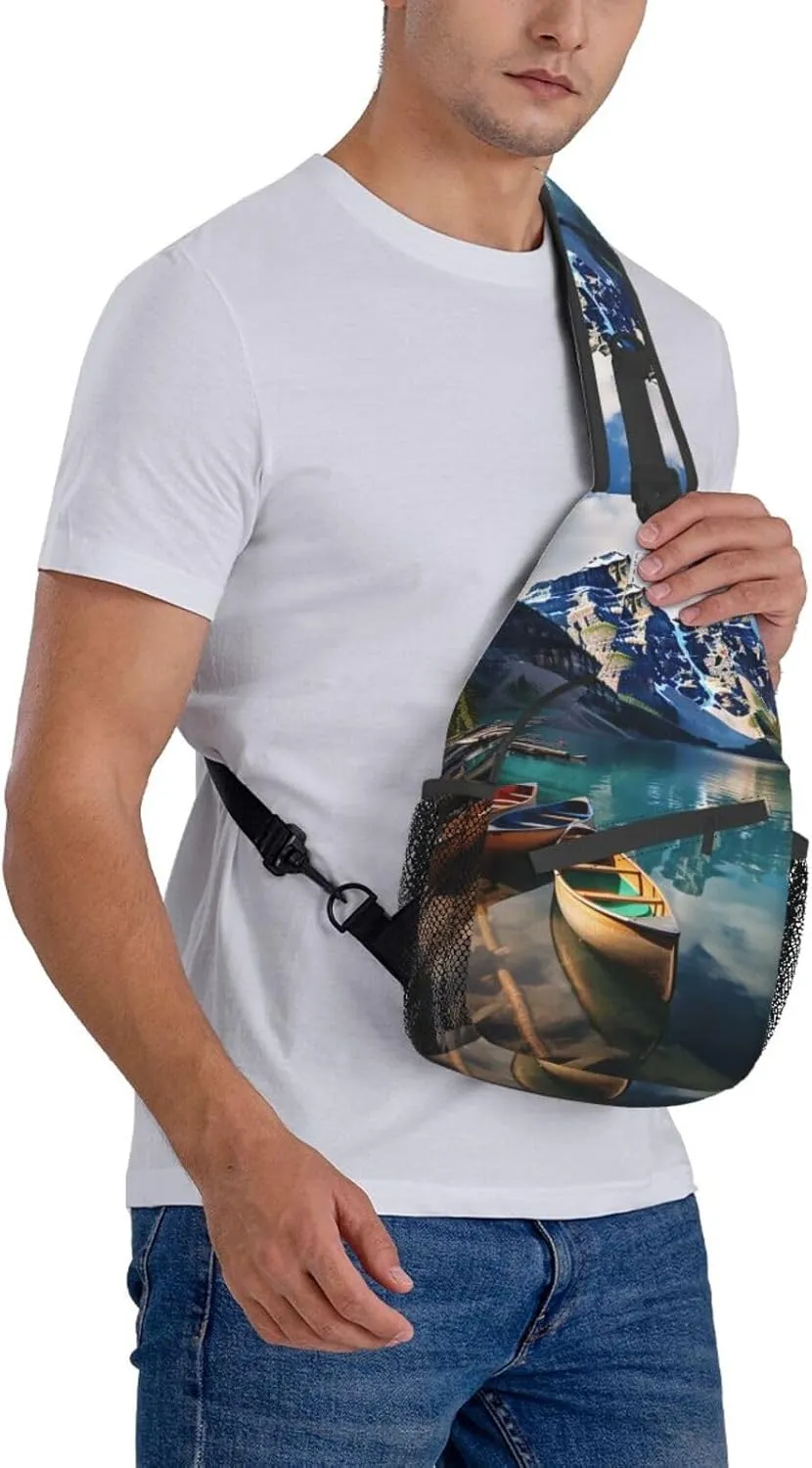 Sling Bag for Women Men Moraine Lake Canoes Cross Chest Bag Diagonally Casual Fashion Travel Hiking Daypack