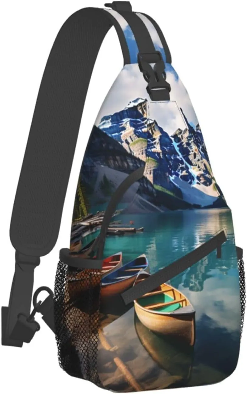 Sling Bag for Women Men Moraine Lake Canoes Cross Chest Bag Diagonally Casual Fashion Travel Hiking Daypack