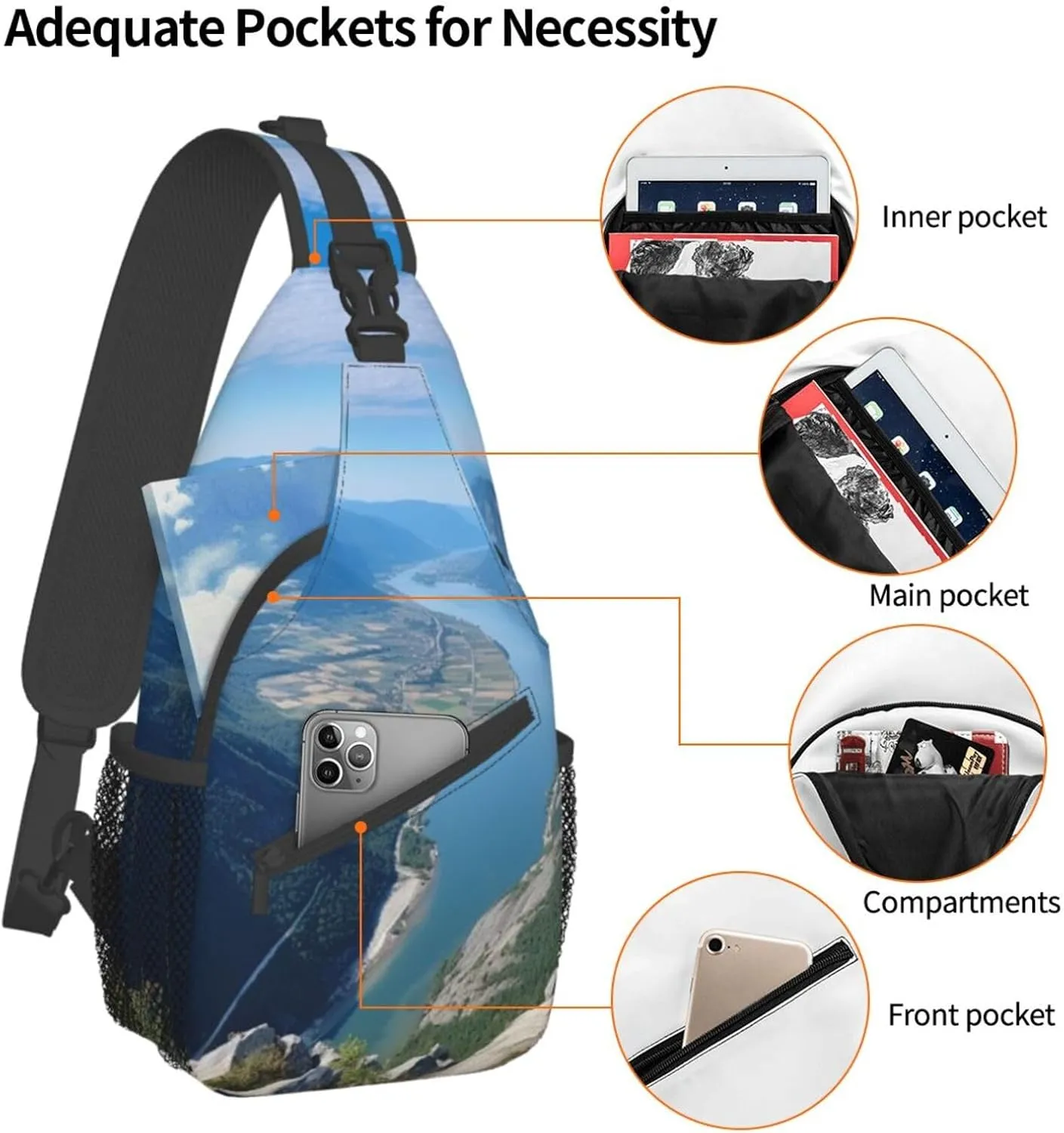 Sling Bag for Women Men Mountain and River Cross Chest Bag Diagonally Casual Fashion Travel Hiking Daypack