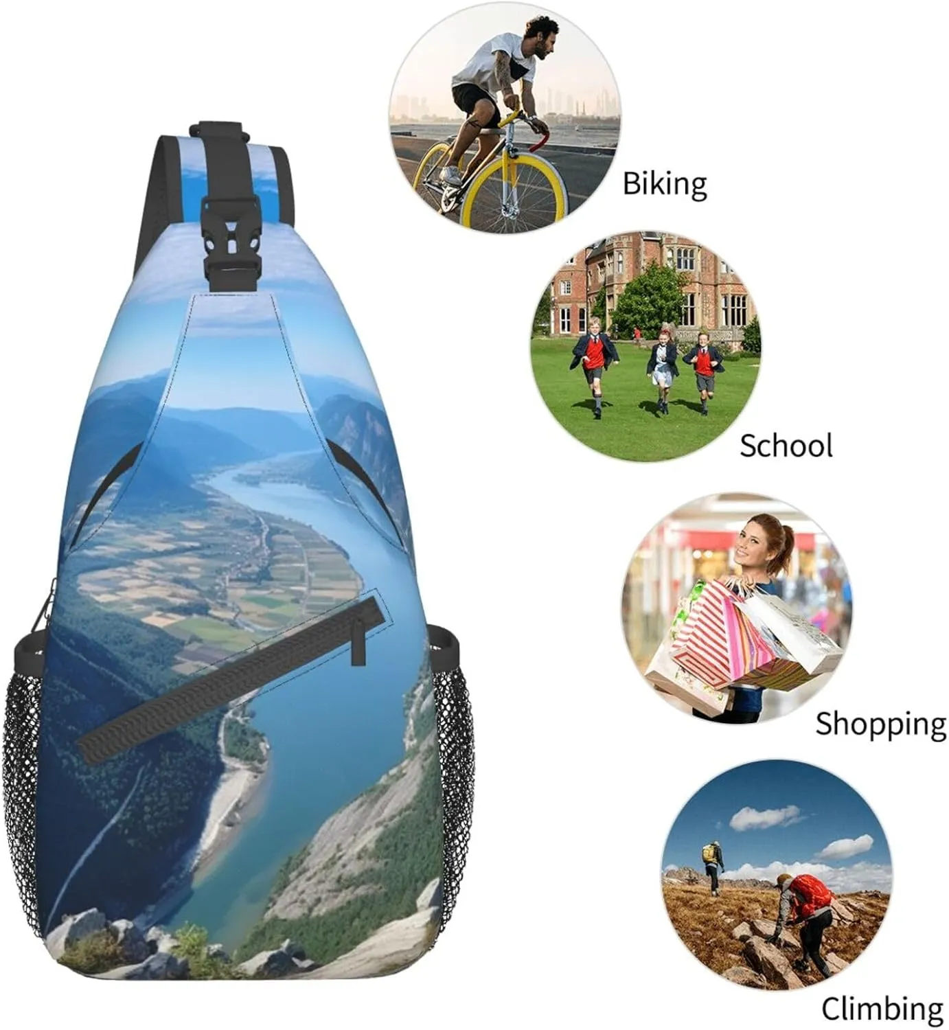 Sling Bag for Women Men Mountain and River Cross Chest Bag Diagonally Casual Fashion Travel Hiking Daypack
