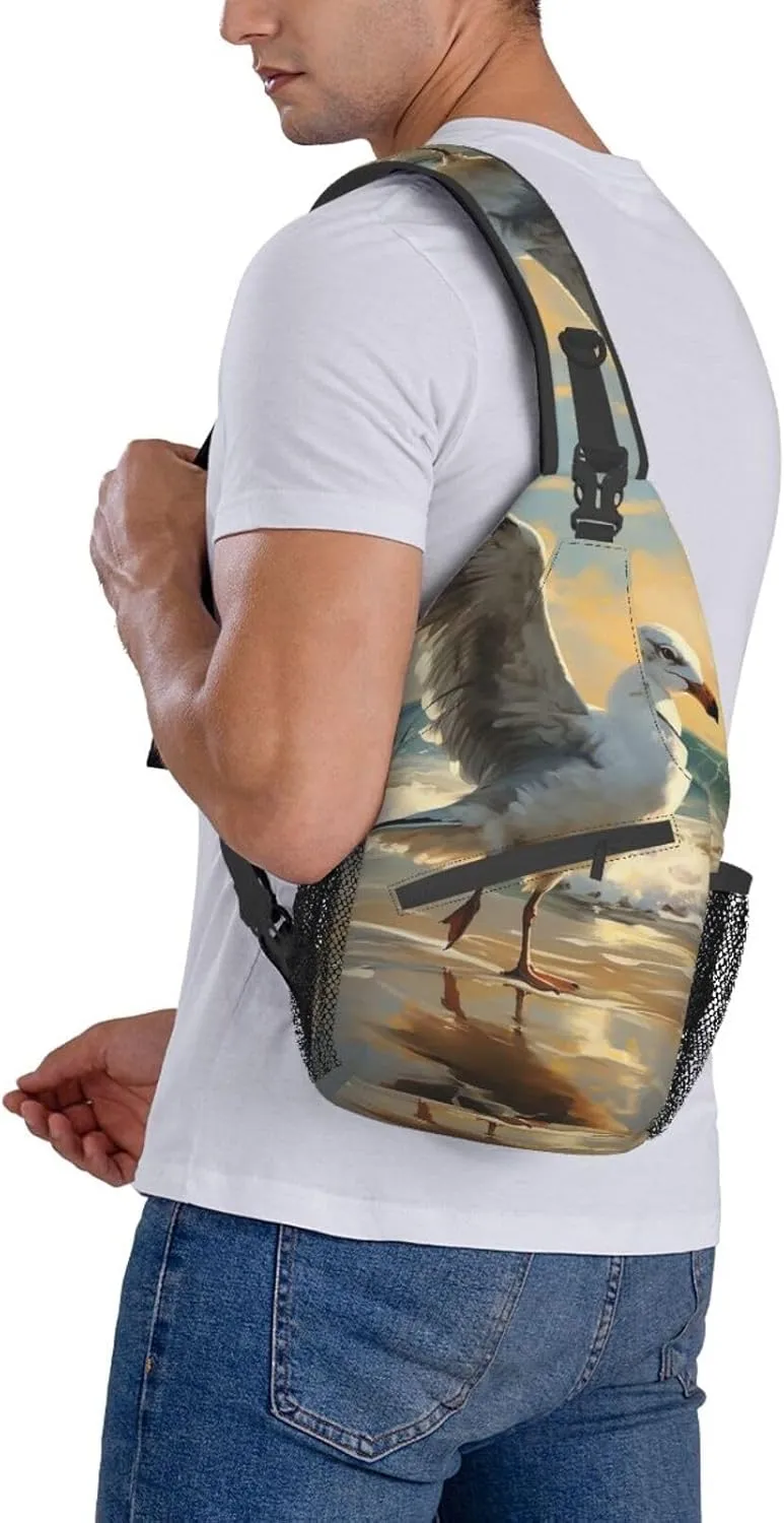 Sling Bag for Women Men Painting of a seagull Cross Chest Bag Diagonally Casual Fashion Travel Hiking Daypack