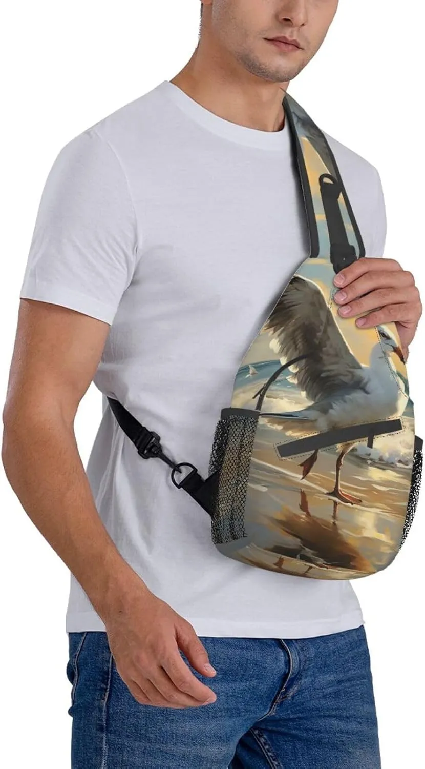 Sling Bag for Women Men Painting of a seagull Cross Chest Bag Diagonally Casual Fashion Travel Hiking Daypack