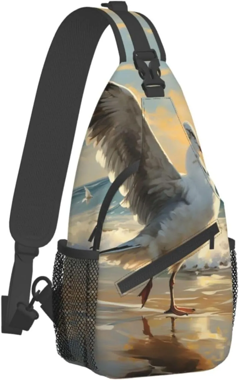 Sling Bag for Women Men Painting of a seagull Cross Chest Bag Diagonally Casual Fashion Travel Hiking Daypack