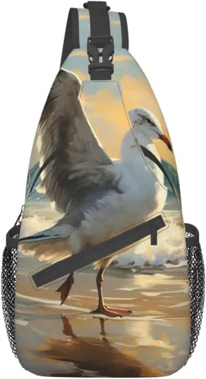 Sling Bag for Women Men Painting of a seagull Cross Chest Bag Diagonally Casual Fashion Travel Hiking Daypack