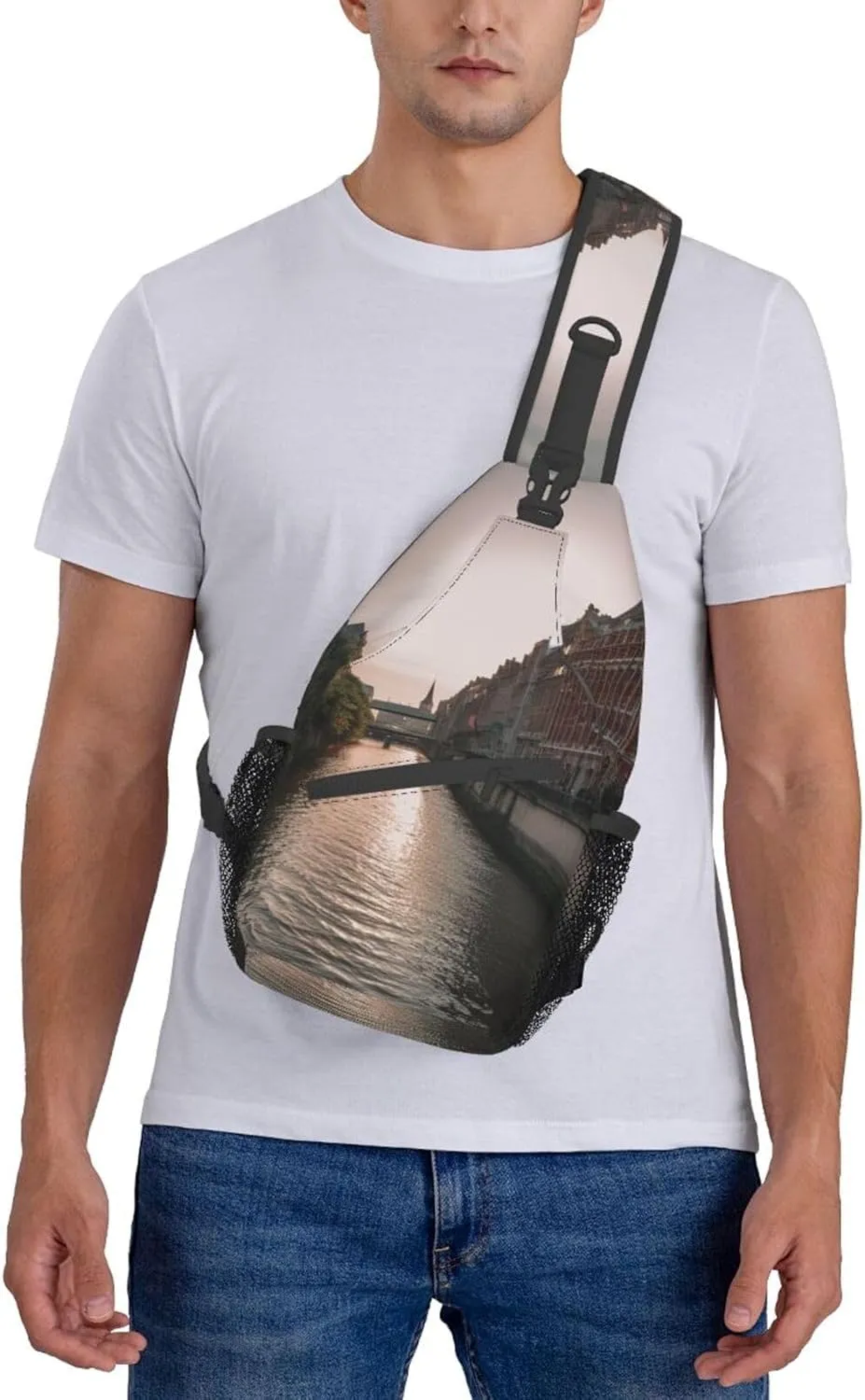 Sling Bag for Women Men Water Canal Buildings Cross Chest Bag Diagonally Casual Fashion Travel Hiking Daypack