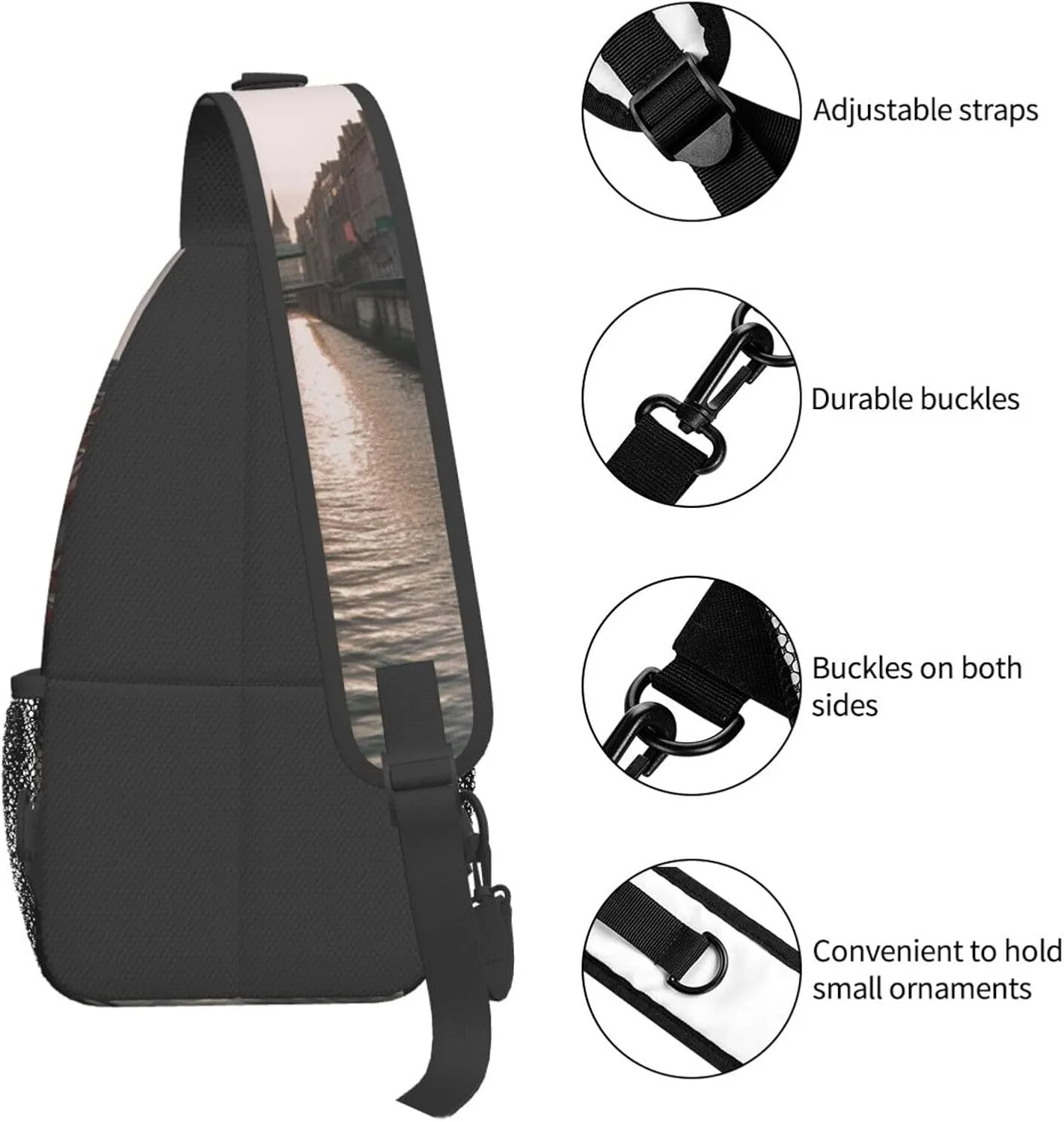 Sling Bag for Women Men Water Canal Buildings Cross Chest Bag Diagonally Casual Fashion Travel Hiking Daypack