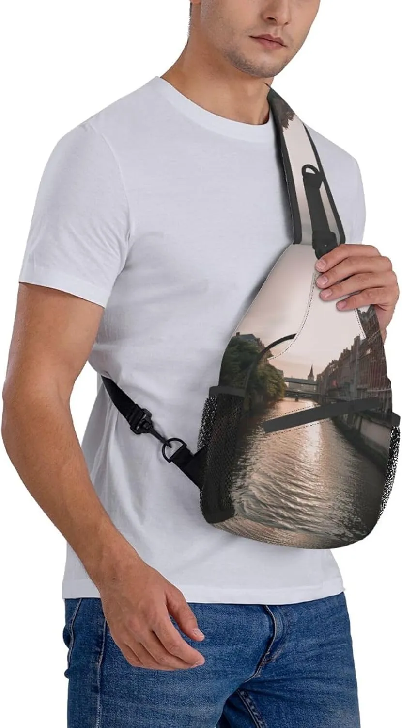 Sling Bag for Women Men Water Canal Buildings Cross Chest Bag Diagonally Casual Fashion Travel Hiking Daypack